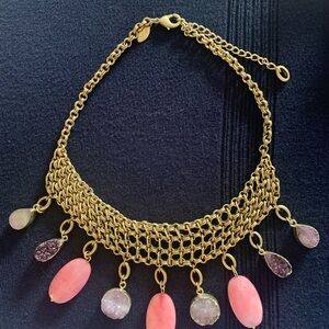 Chico's Gold and Pink Chainmail Necklace